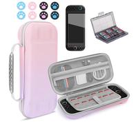 Homgaty Switch 2 Case for Nintendo Switch 2 2025 - Carry Case with Screen Protector, Game Card Holder & 8 Cat Paw Silicone Button Caps Protective Travel Bundle (Pink & Purple)