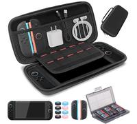 Homgaty Switch 2 Case for Nintendo Switch 2 2025 Carry Case with Screen Protector, Game Card Holder & 8 Cat Paw Silicone Button Caps Protective Travel Bundle (Black) (Black)