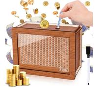 Homgaty Wooden Money Box - Savings Challenge with Counter & Erasable Pen, 5000 Pounds Capacity Cash Saving Box, Personal Budget Management Tool for Adults Men Women