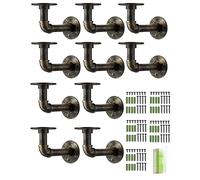 HOMGEN 10Pack Pipe Shelf Brackets Industrial Pipe Floating Shelf Brackets Withstand 20KG Heavy Duty Brackets with Screw Accessories Iron Wall Brackets for Bookshelf Scaffolding Board (15 X 8 cm)