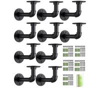 HOMGEN 10Pack Pipe Shelf Brackets Industrial Pipe Floating Shelf Brackets Withstand 20KG Heavy Duty Brackets with Screw Accessories Iron Wall Brackets for Bookshelf Scaffolding Board (15 X 8 cm)