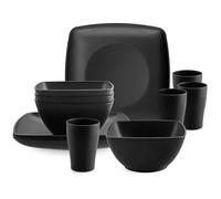 HOMGEN 12PCS Camping Plastic Plates and Bowls Set - Unbreakable Tableware Set- Reusable Kitchen Plates Bowls Cups - Microwave & Dishwasher Safe Dinner Set - Picnic Dinnerware Service for 4(Black)