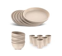 HOMGEN 18PCS Plastic Plates and Bowls Set - Unbreakable Tableware Set - Reusable Plates Bowls Cups - Microwave & Dishwasher Safe Dinner Sets - Picnic Dinnerware Service for 6