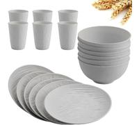HOMGEN 18PCS Plastic Plates and Bowls Set - Unbreakable Tableware Set - Reusable Plates Bowls Cups - Microwave & Dishwasher Safe Dinner Sets - Picnic Dinnerware Service for 6