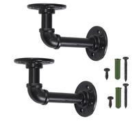 HOMGEN 2Pack Pipe Shelf Brackets Industrial Pipe Floating Shelf Brackets Withstand 20KG Heavy Duty Shelf Brackets with Screw Accessories Iron Wall Brackets for Bookshelf Scaffolding Board (15 X 8 cm)
