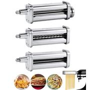 HOMGEN 3 in 1 Stainless Steel Pasta Maker Attachment for All Kitchenaid | 8 Thickness Settings, with Cleaning Brush, NOT Dishwasher Safe, Roller+Spaghetti+Fettuccine Cutter,for Pasta,Wide Noodles ect
