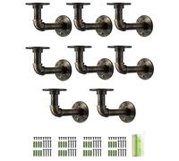 HOMGEN 8Pack Pipe Shelf Brackets Industrial Pipe Floating Shelf Brackets Withstand 20KG Heavy Duty Brackets with Screw Accessories Iron Wall Brackets for Bookshelf Scaffolding Board (15 X 8 cm)