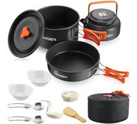 HOMGEN Aluminium Camping Cooking Set with Folding Cutlery for 2-3 People