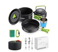 HOMGEN Aluminium Camping Cooking Set with Folding Cutlery for 2-3 People