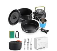 HOMGEN Aluminium Camping Cooking Set with Folding Cutlery for 2-3 People