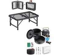 HOMGEN Aluminium Camping Cookware Kit for 2-3 People & 2ft Small Folding Table Camping with 3 Adjustable Heights