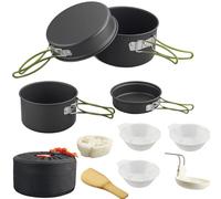 HOMGEN Aluminum Camping Pots and Pans Set with 4 Different Sizes Lightweight Camping Cooking Set with Bowls, Soup&Rice Spoon Fishing Cooking Mess Kit for 2-3 People for Hiking, Picnic, RV Travel