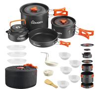 HOMGEN Camping Cooking Set for 4-5 People Lightweight Camping Pots and Pans Set Aluminium Camping Cookware Kit with Kettle Portable Cooking Mess Kit for Hiking, Fishing, RV Travels