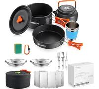 HOMGEN Camping Cooking Set Portable Camping Pots and Pans Set with Windshield Aluminium Camping Cookware Kit with Carrying Bag Lightweight Cooking Mess Kit Camping Cooking Equipment for 2-3 People
