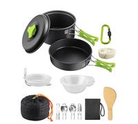 HOMGEN Camping Cookware Set with Bowls and Soup Spoon for 1-2 People - 12 PCS Portable Aluminium Camping Cooking Pot Set - Non Stick Camping Cooking Set Utensils for Hiking Picnic Fishing