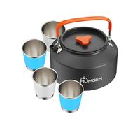 HOMGEN Camping Kettle with 4 Cups - 2L Large Portable Stovetop Tea Kettle - Fast Heating Boiling Hot Water for Open Fire - Lightweight Coffee Pot with Anti-Scald Handle & Carry Bag for Outdoor