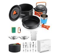 HOMGEN Camping Pots and Pans Set - Camping Cooking Set with 2 Plates and 1 Windshield - Aluminium Camping Cookware Kit - Protable Cooking Mess Kit - Camping Cooking Equipment for 2-3 People