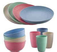 HOMGEN Plastic Dinner Set 12Pcs Unbreakable Light-Weight Kids Dinning Set Picnic Plates and Cups Set Dishwasher Safe Camping Plates and Bowls Set Camping Crockery Set for Home & Picnic etc