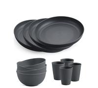 HOMGEN Plastic Plates and Bowls Set 12 PCS Camping Unbreakable Dinnerware Set Reusable Plates Bowls 11oz Cups Microwave & Dishwasher Safe Dinner Plates Lightweight Party Tableware Service for 4