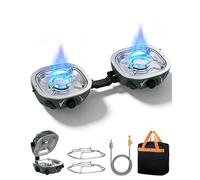 HOMGEN Portable 2 Burner Camping Stove Gas - Foldable Camping Gas Stove with 20000 BTU Adjustable Burners & Piezo Ignition - Lightweight Gas Stove for Camping BBQ Emergency Cooking