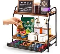 HomGOAT Coffee Station Organizer with Coffee Pod Holder| 2-Tier Coffee Bar Stand with Capsule Storage| Wooden Kitchen Countertop Organizer| Hot Chocolate & Tea Corner for Home, Office