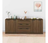 Homgoday 3 Piece Sideboards Brown Oak Engineered Wood, Side Cabinet, Cupboard Storage Cabinet for Dining Living Room, Hallway and Kitchen, Home Office Furniture Buffet Cabinet 632