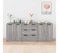 Homgoday 3 Piece Sideboards Grey Sonama Engineered Wood, Side Cabinet, Cupboard Storage Cabinet for Dining Living Room, Hallway and Kitchen, Home Office Furniture Buffet Cabinet