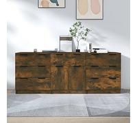 Homgoday 3 Piece Sideboards Smoked Oak Engineered Wood, Side Cabinet, Cupboard Storage Cabinet for Dining Living Room, Hallway and Kitchen, Home Office Furniture Buffet Cabinet