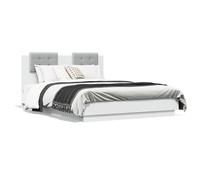 Homgoday Bed Frame with Headboard and LED Lights White 140x190 cm, Single/Double Bed Frame Bedstead for Bedroom, Bed Frame for Adults/Teenagers, Bedroom Dorm Guest Room Furniture Furniture