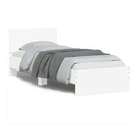 Homgoday Bed Frame with Headboard and LED Lights White 90x200 cm, Single/Double Bed Frame Bedstead for Bedroom, Bed Frame for Adults/Teenagers, Bedroom Dorm Guest Room Furniture Type2 Furniture