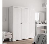 Homgoday BODO White Wardrobe 146 x 53.5 x 173.5 cm Solid Pine Wood Wardrobe Organiser with Compartment with 3 Doors and Hanging Rail for Clothes Storage Wardrobe Bedroom