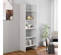 Homgoday Book Cabinet High Gloss White 60x35x180 cm Engineered Wood, Bookshelf Storage Rack, Standing Display Storage Rack Shelf, Bookcase Shelving Unit for Living Room Home Office Furniture
