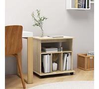 Homgoday Cabinet with Wheels Plywood Sonoma Oak 60 x 45 x 60 cm Printer Table with Universal Wheels Mobile Printer Stand Wooden Storage Trolley