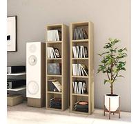 Homgoday CD Cabinets 2 pcs Sonoma Oak 21x16x93.5 cm Engineered Wood, Records Media Storage Display Shelf Organiser Unit, Bookshelf Stand Bookcase Cupboard for Living Room Furniture