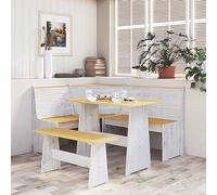 Homgoday Corner Bench REINE 151 cm Honey Brown&White Solid Wood Pine, Kitchen & Dining Benches