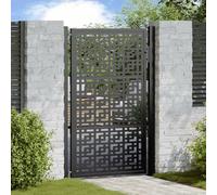 Homgoday Garden Gate, Steel Cross Design 105x155 cm, Black Metal Heavy Duty Frame with Latch, Full Privacy Safety Outdoor Gate for Garden Fence