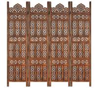 Homgoday Hand carved 4-Panel Room Divider Brown 160x165 cm Solid Mango Wood, Room Dividers