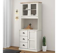 Homgoday Highboard VIGO White 78x40x175 cm Solid Wood Pine, Tall Buffet Cabinet, High Sideboard Cupboard, Living Room Furniture, Console Cabinet Display Free Standing Storage Unit 531