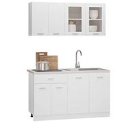 Homgoday Kitchen Cabinet Set, 4 Piece Wall Mounted Glass Cabinet with Shelf, Microwave Drawer Sink Bottom Dishwasher Unit, White Engineered Wood for Kitchen Storage and Organization