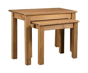 Homgoday Nesting Tables 2 pcs Solid Pine Wood Panama Range, Nesting Coffee Table, Couch Accent End Side Nest of Table Set, Living Room Bedroom Furniture Sofa Storage Table