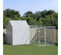 Homgoday Outdoor Dog Kennel Roof Silver 4 x 4 x 2.5 m Galvanised Steel Dog Cage for Indoor Dogs Kennel for Dogs Cages for Dogs Outdoor Dog Fence z