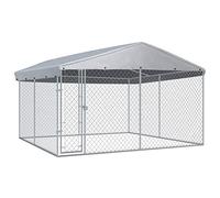 Homgoday Outdoor Kennel with Roof 382 x 382 x 225 cm, Animal Cage, External Chicken Cage for Poultry, Chickens, Rabbits