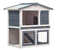 Homgoday Outdoor Rabbit Hutch with 3 Grey Wooden Doors, Animal Cage for Chickens Outside for Poultry Chickens Rabbits