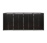 Homgoday Quadruple Wheelie Bin Shed, Durable Metal Wheelie Bin Storage Shed Hideaway, Rattan Effect Dustbin Sheds, Outdoor Patio Garden Container Cover Lockable Black 274x80x117 cm Poly Rattan