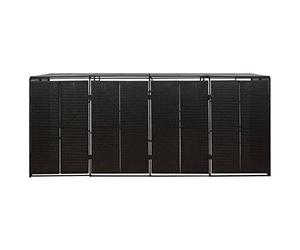 Homgoday Quadruple Wheelie Bin Shed, Durable Metal Wheelie Bin Storage Shed Hideaway, Rattan Effect Dustbin Sheds, Outdoor Patio Garden Container Cover Lockable Black 274x80x117 cm Poly Rattan