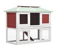 Homgoday Red Wooden Double Tier Rabbit Hutch, Animal Cage for Chickens Outdoor Chickens for Poultry Chickens Rabbits