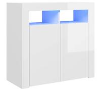 Homgoday Sideboard with LED Lights, Modern Cupboard Buffet, Indoor Furniture Home Organiser Storage Space Cabinet for Bedroom, Living Room and Kitchen High Gloss White 80x35x75 cm