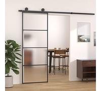 Homgoday Sliding Door Kit, Frosted ESG Glass and Aluminium Frame, 76x205 cm Black, Space Saving Barn Door Track Hardware for Home Interior Rooms