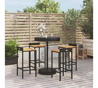 Homgoday Table Bar and Stools Garden 5 pcs Wood Acacia Rattan PE Black Set of High Table and Stools Breakfast Furniture Bar Dining Kitchen Chair Home Furniture Functional Patio Restaurant Type 5