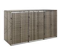 Homgoday Triple Wheelie Bin Shed, Durable Metal Wheelie Bin Storage Shed Hideaway, Rattan Effect Dustbin Sheds, Outdoor Patio Garden Container Cover Lockable Grey 207x80x117 cm Poly Rattan